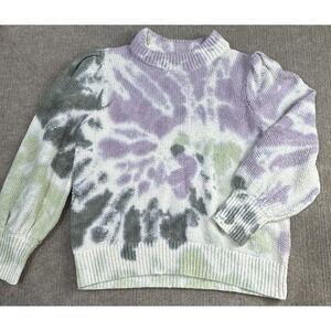 Madewell L Knitted Tie Dye Sweater Puff Sleeve Mock Neck Y2K Artsy Funky